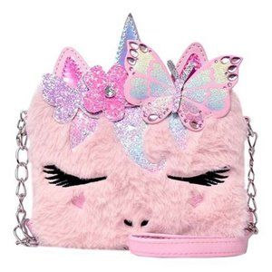 NWT OMG Accessories | Pink Miss Gwen Unicorn Butterfly Crown Fuzzy Crossbody